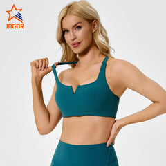 Custom Women V-neck Ribbed Recycled Adjustable Straps Sports Bra