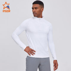 Custom Men Quick Drying Zipper Sports Gym Long Sleeve T Shirt