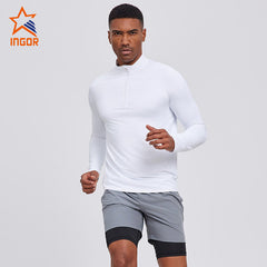 Custom Men Quick Drying Zipper Sports Gym Long Sleeve T Shirt