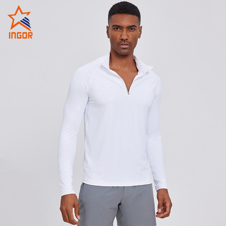 Custom Men Quick Drying Zipper Sports Gym Long Sleeve T Shirt