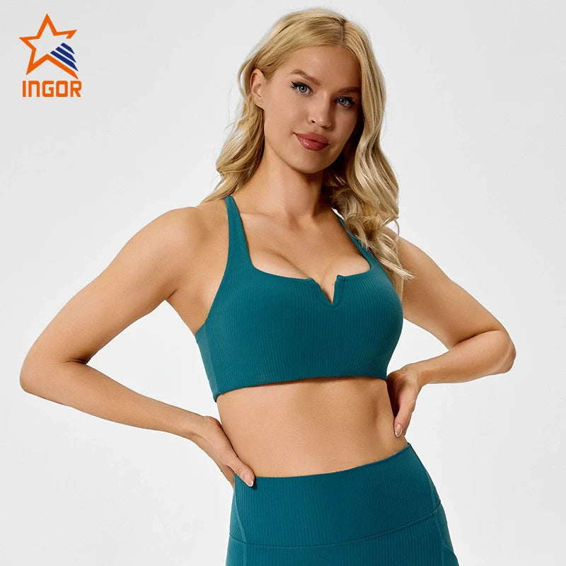 Custom Women V-neck Ribbed Recycled Adjustable Straps Sports Bra