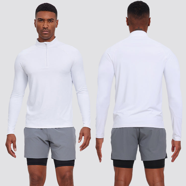 Custom Men Quick Drying Zipper Sports Gym Long Sleeve T Shirt